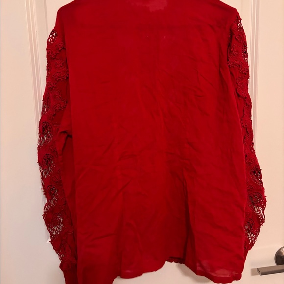 Boston Proper Womens Drama Sleeve Shirt Sz L Mock Neck Button Front Texture Lace - Picture 11 of 16